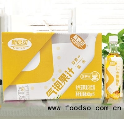 新啟動氣泡果汁含氣菠蘿果汁飲料450g×15箱裝